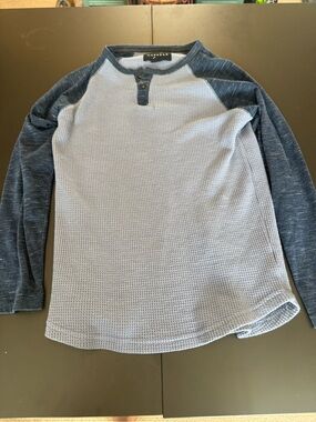 Crewcuts Light Blue Waffle Henley with Navy Raglan Sleeves
